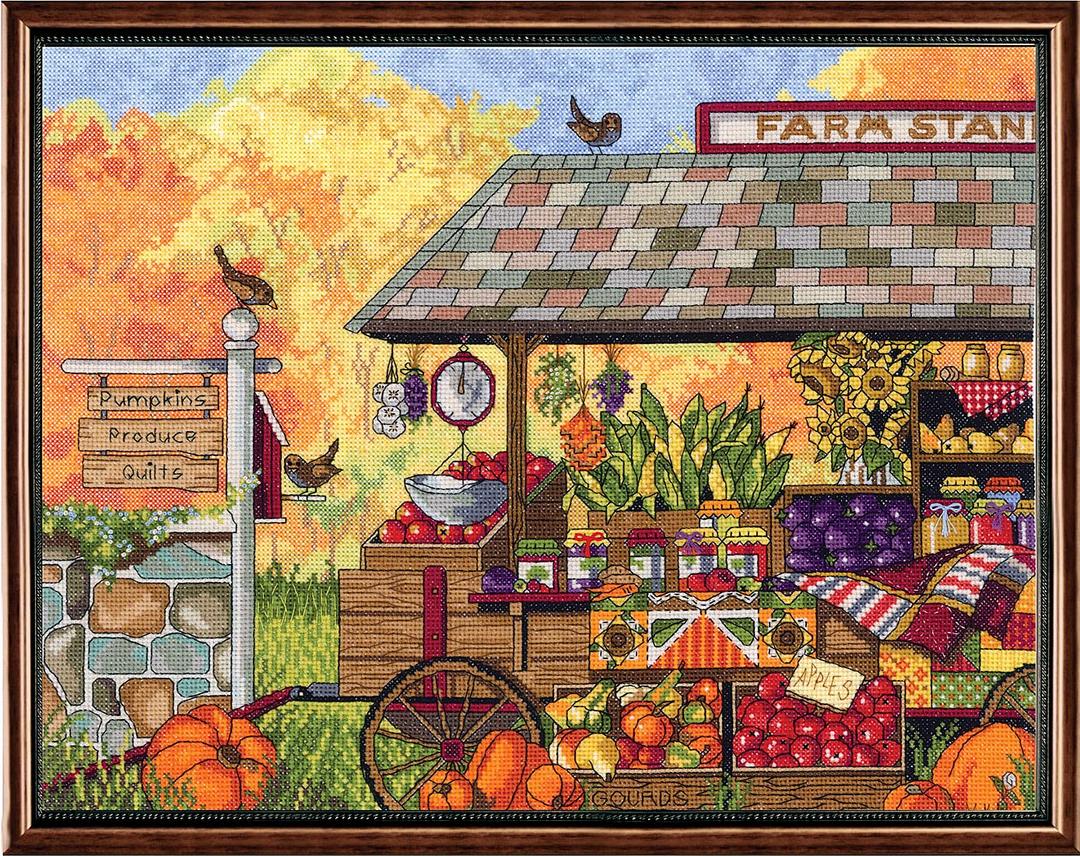 Janlynn017-0111 Buck's County Farm Stand Counted Cross Stitch Kit, 16 x 12