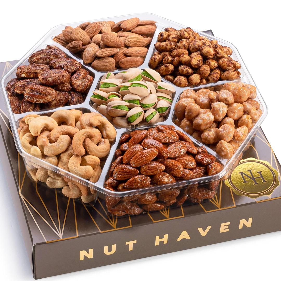 Holiday Christmas Nuts Gift Basket - Assortment Of Sweet & Roasted Salted Gourmet Nuts - Assorted Food Gift Box for Thanksgiving, Family, Men, Women, Husband, Sympathy, Men & Women.