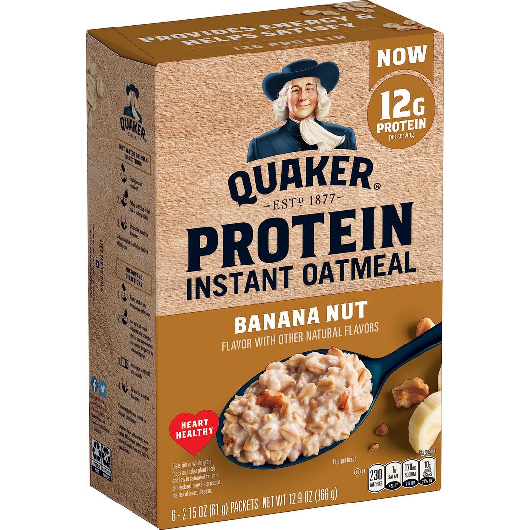 Quaker, Protein Instant Oatmeal, Banana Nut, 12.9 Oz, 6 Count (Pack of 1)