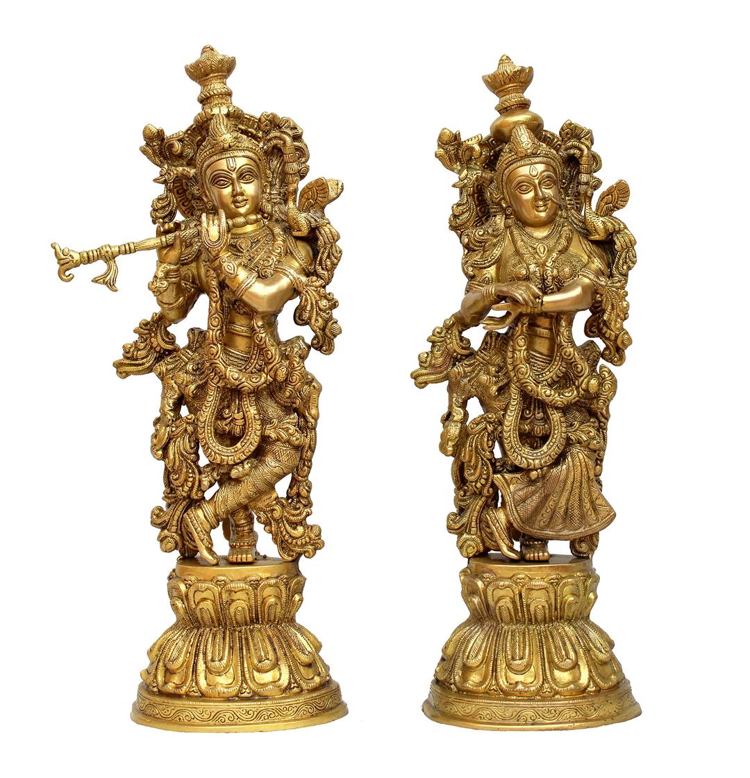 eSplanade - Brass Radha Krishna - Big Size - Brass Radha Idol Statue Sculpture (21") (Radha Krishna Antique)