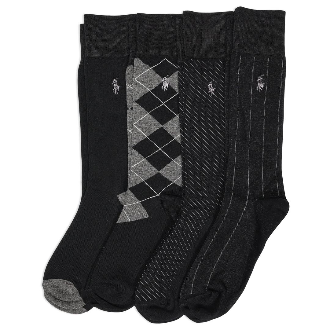 POLO RALPH LAURENMen's Assorted Pattern Dress Crew Socks-4 Pair Pack-Soft and Lightweight Cotton Comfort