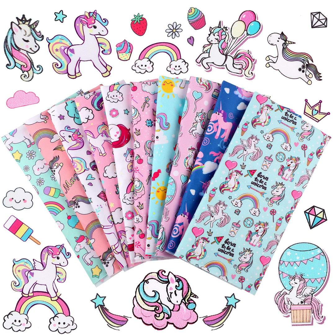 10 Pieces Unicorn Fabric Squares 20 x 20 Inch Precut Quilting Fabric Unicorn Rainbow Cartoon Pattern Fabric Bundles Unicorn Printed DIY Fabric for Home Decor Clothing Craft Sewing Crafts, 10 Designs