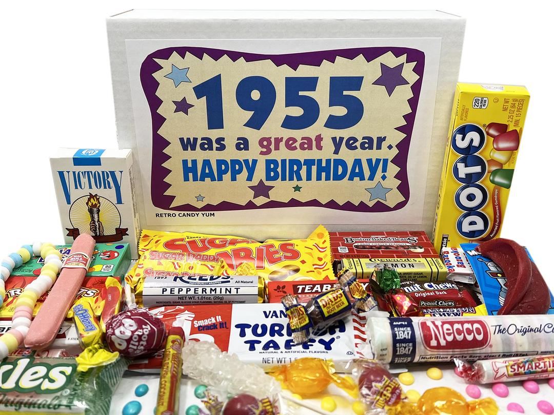 RETRO CANDY YUM ~ 1955 69th Birthday Gift Box of Nostalgic Candy Mix from Childhood for 69 Year Old Man or Woman Born 1955 Jr