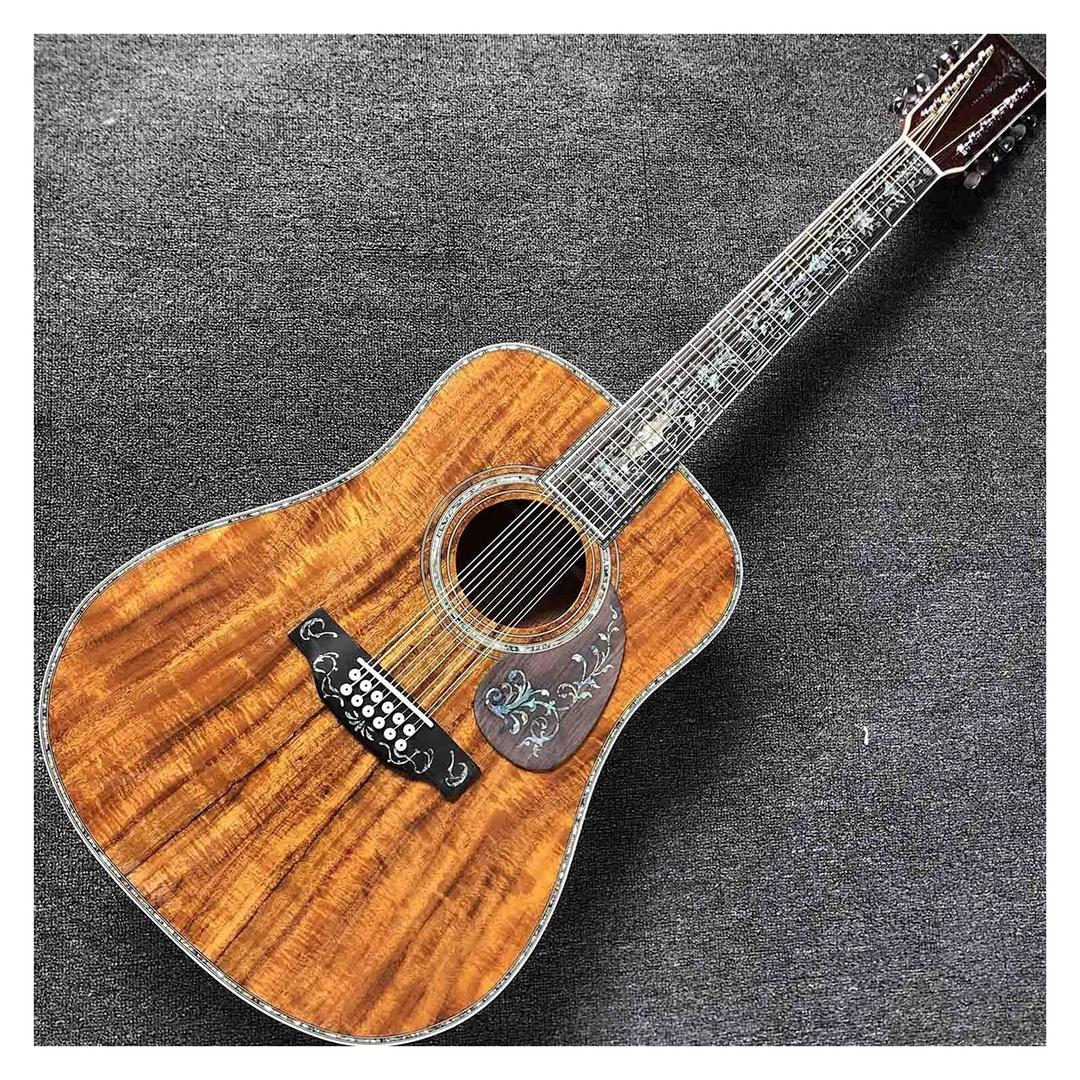 Guitar Custom 12 Strings Solid Wood Top Guitar Ebony Fingerboard Real Shell Binding and Inlay Acoustic Electric Guitar Electric Guitar (Color : Guitar, Size : 41 inches)