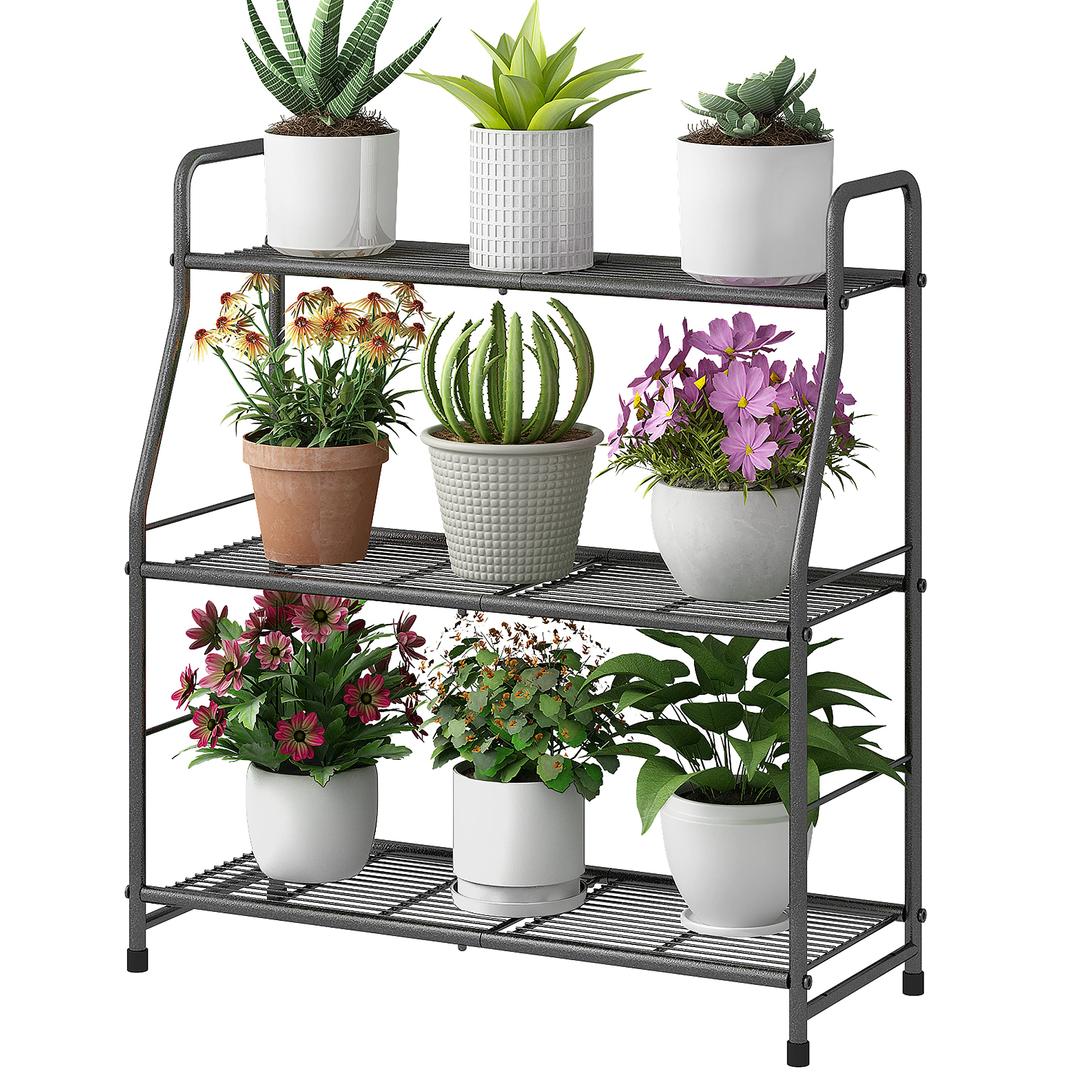 Simple TrendingPlant Stand Outdoor Indoor 3-Tier Metal Waterproof Plant Shelf for Living Room Balcony Garden