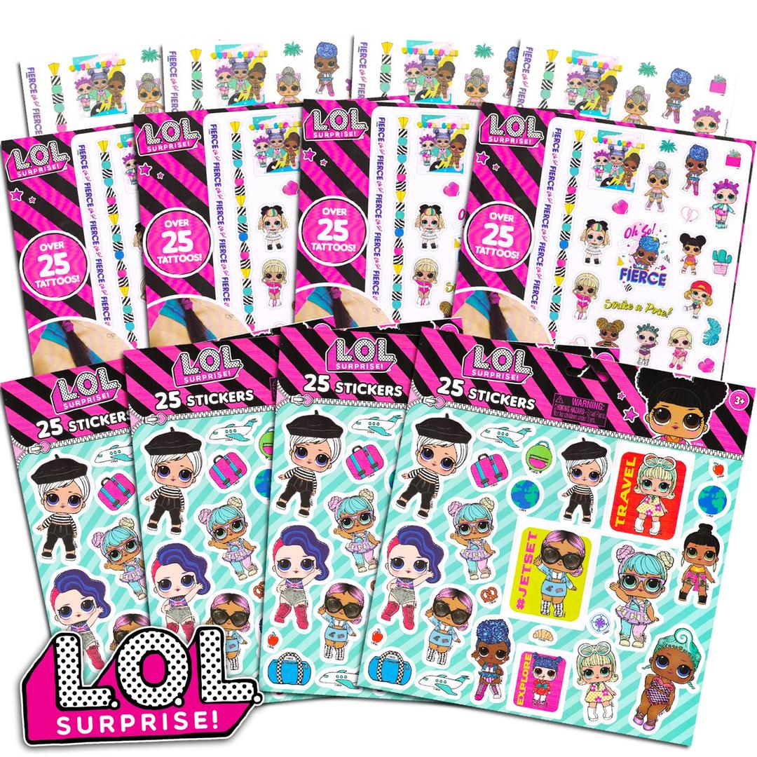 LOL Dolls Stickers and Tattoos Party Favor Set - 100 LOL Dolls Stickers and 100 LOL Dolls Temporary Tattoos (LOL Dolls Party Supplies)