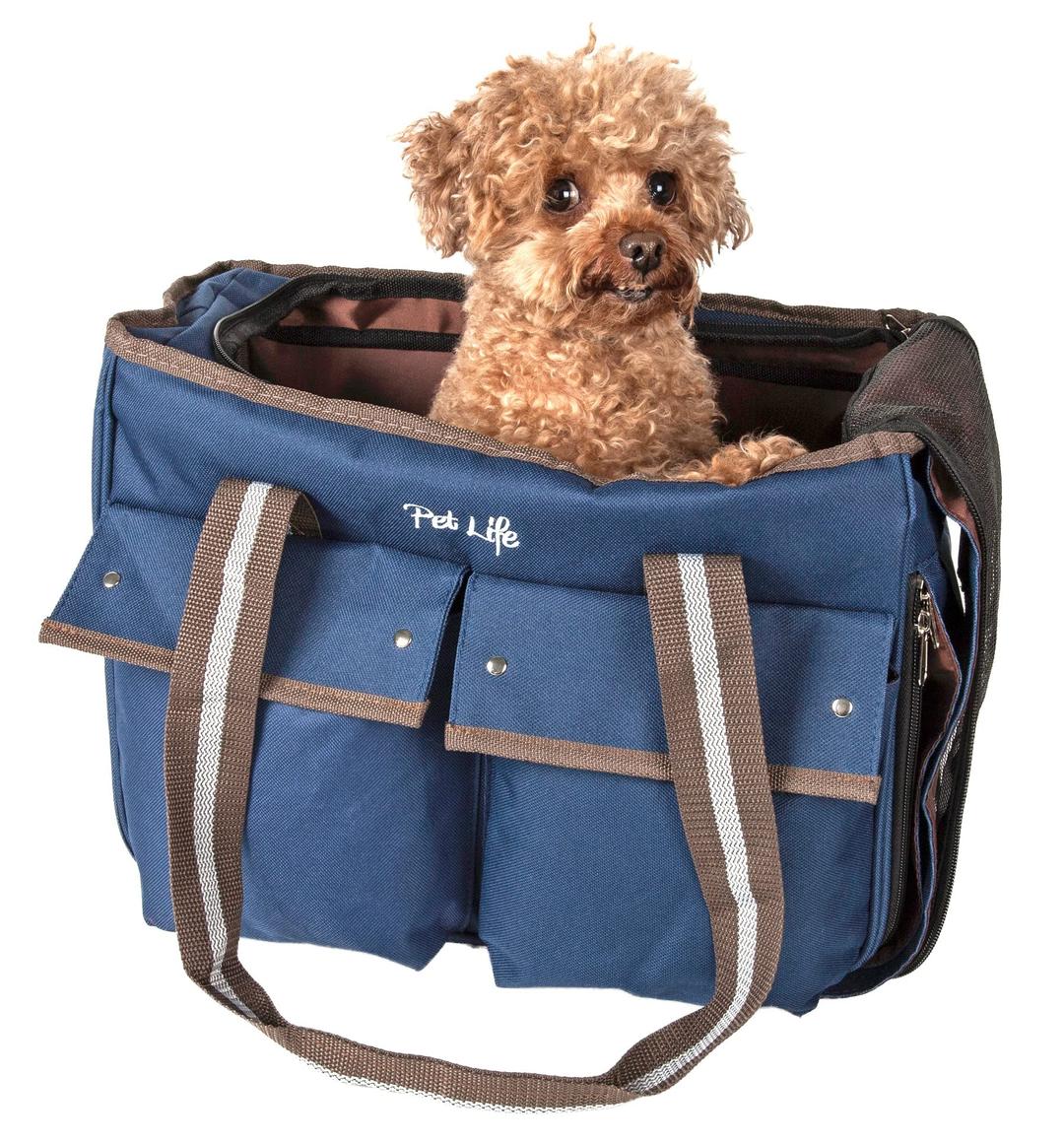 Pet LifeDual-Pocketed Fashion Airline Pet Carrier with Included Shoulder Straps and Dual-top mesh Zippers - Dog Carrier for Small and Medium Dogs