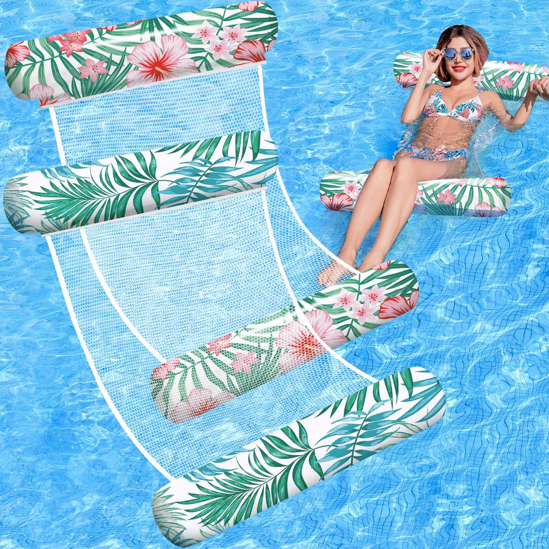 Pool Floats - 2 Pack Inflatable Pool Floats Rafts, Pool Floats Adult Size, 4-in-1 Floats for Swimming Pool, Thick PVC Pool Float Lounger Water Hammock