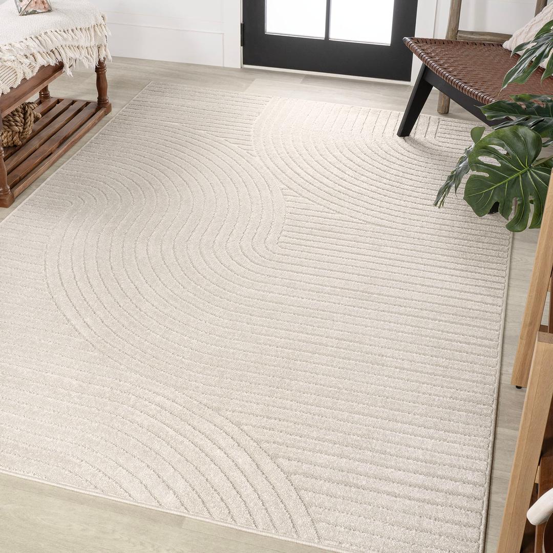 JONATHAN Y SCN100B-5 Skagen High-Low Minimalist Curve Geometric Indoor/Outdoor Area Rug, Modern, Contemporary, Geometric, Bohemian, Bedroom, Kitchen, Living Room, Non Shedding, Ivory/Cream, 5' x 8'