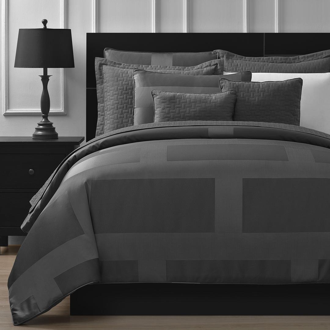 Comfy Bedding - 5-Piece Comforter Set - Microfiber Bedding - King - Frame - Grey - 1 Comforter, 2 Pillow Cases, 1 Square Decorative Pillow & 1 Rectangle Decorative Pillow - Microfiber - Modern Design