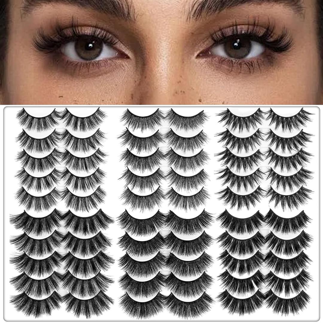 30 Pairs of 3D 6D False Eyelashes Kit Dramatic Soft Thick Handmade False Eyelashes with 6 Kinds Different Density for Women and Girls Natural Look