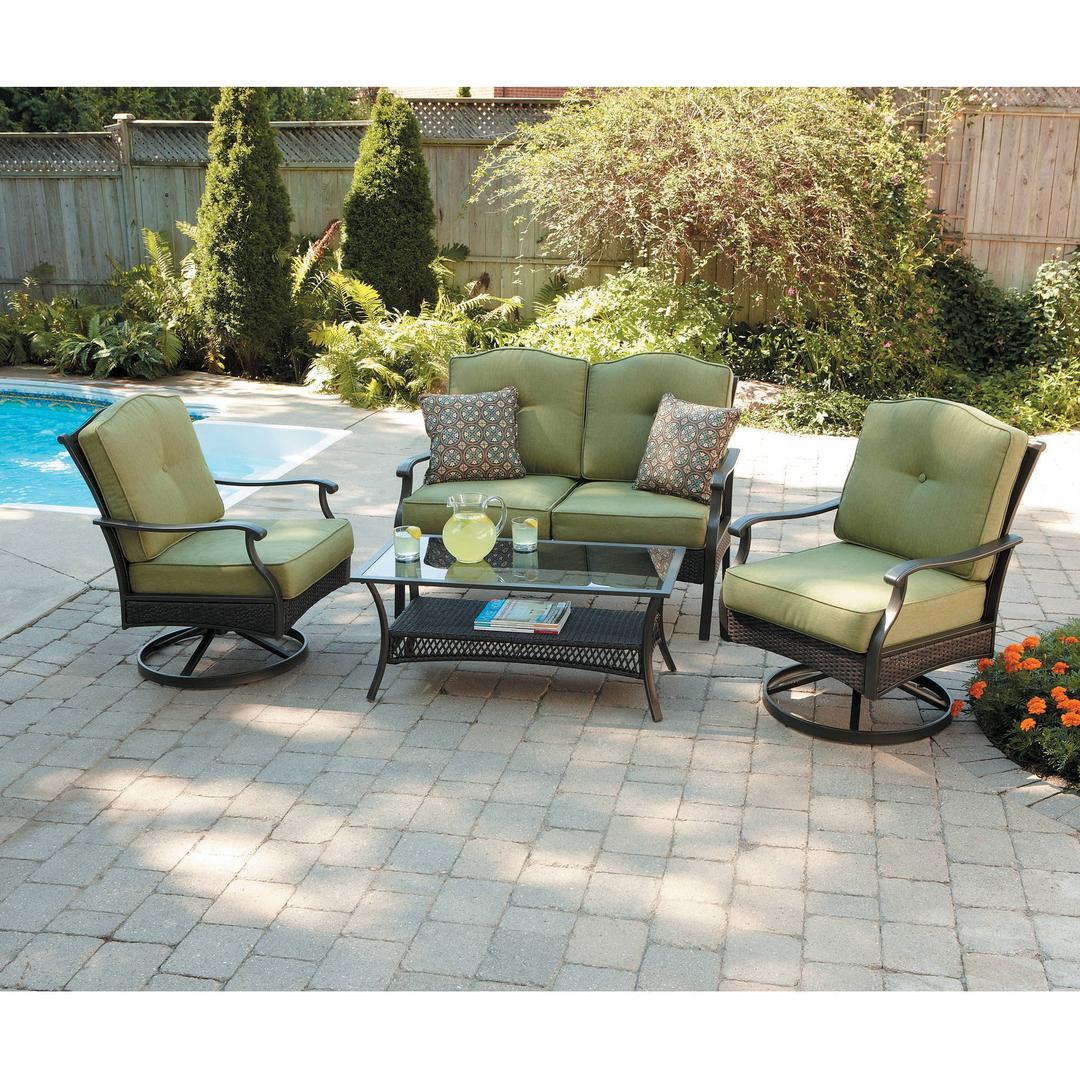 Better Homes and Gardens Providence 4-Piece Patio Conversation Set, Green, Seats 4