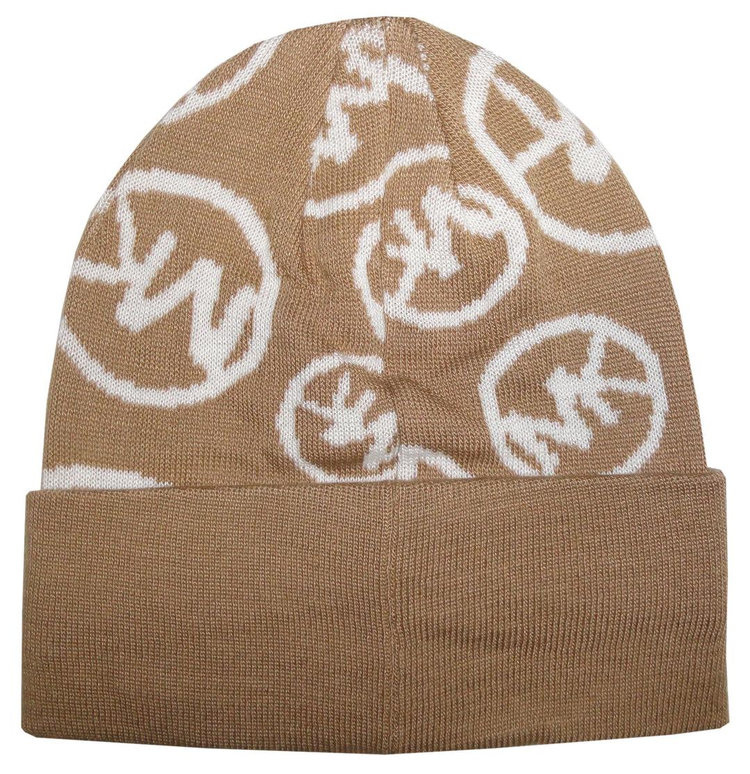 Michael Kors Women's Circle Logo Knitted Beanie Hat, Camel/Cream, One Size