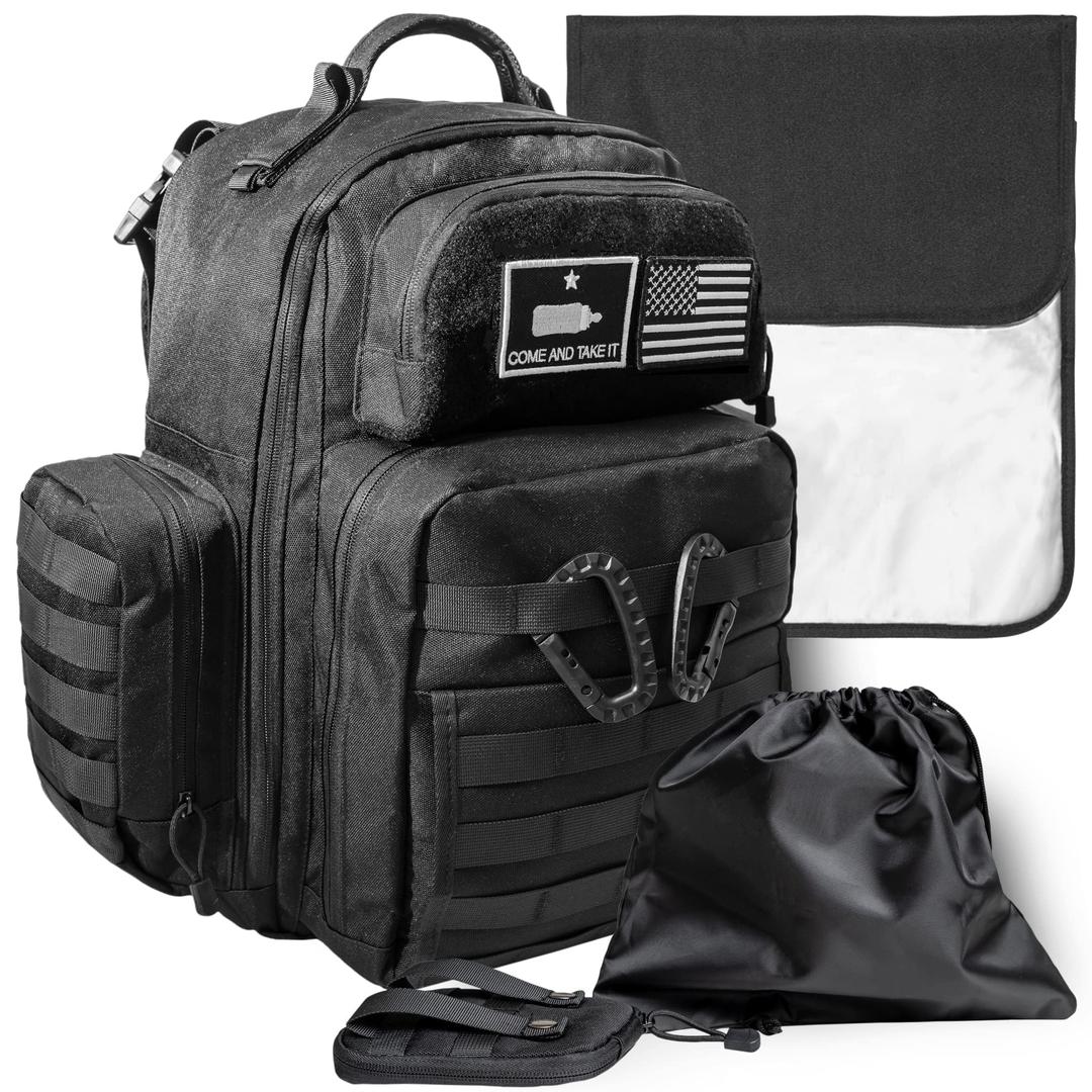 Dad Diaper Bag - Molle-Style, Waterproof 900D Polyester, Long Straps, Diaper Pouch, Wipes Dispenser, Insulated Pockets