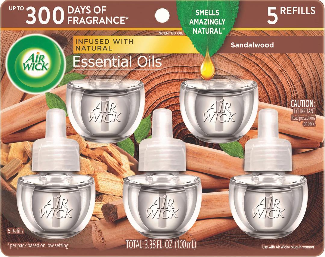 Air Wick Plug in Scented Oil Refill, 5 ct, Sandalwood , Air Freshener, Essential Oils