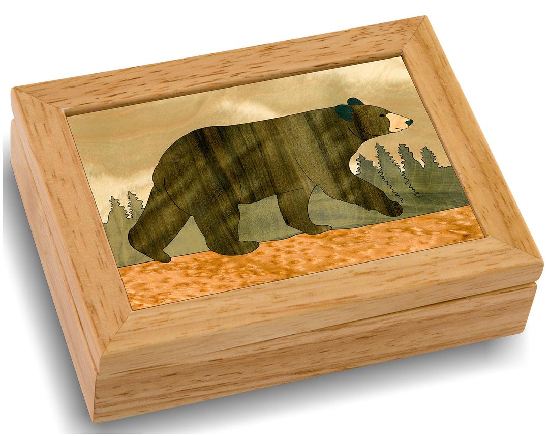 Wood Art Bear Box - Handmade in USA - Unmatched Quality - Unique, No Two are the Same - Original Work of Wood Art. A Black Bear Gift, Ring, Trinket or Wood Jewelry Box (#4111 Black Bear 4x5x1.5)