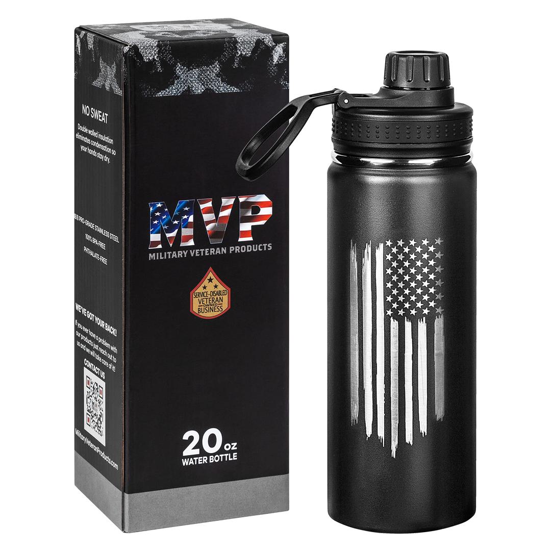 American Flag 20oz Sports Water Bottle | Insulated Water Bottle | Stainless Steel Water Bottle | Outdoor Sports, Hiking, Camping & Cycling-Vet Owned