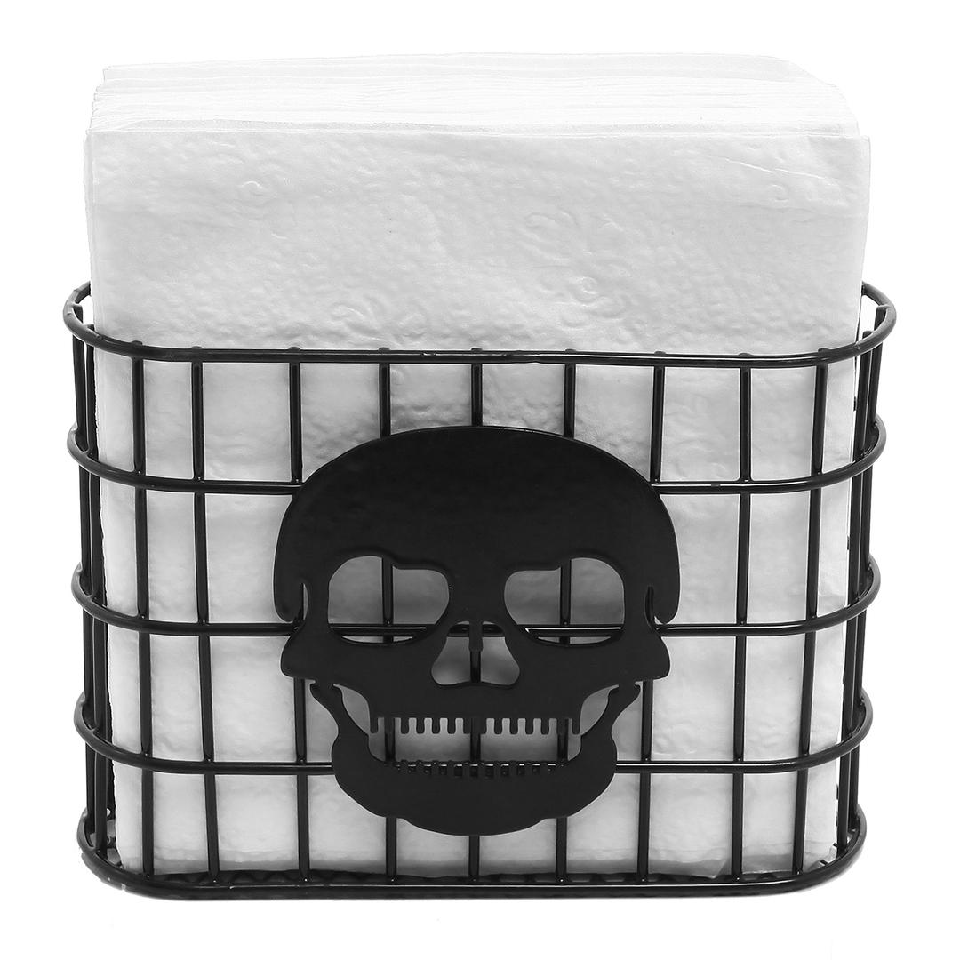 MyGift Black Metal Wire Napkin Holder with Skull Cut Out Design, Halloween Table Decor