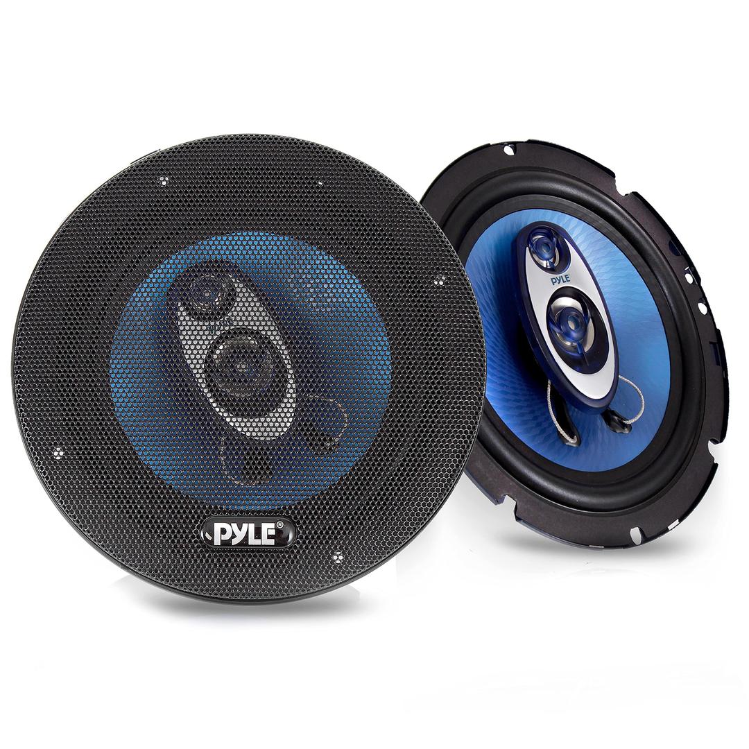 Pyle 6.5" Three-Way Sound Speaker System-180 W RMS/360W Power Handling w/4 Ohm Impedance and 3/4'' Piezo Tweeter for Car Component Stereo,Round Shaped Pro Full Range Triaxial Loud Audio -PL63BL,Blue