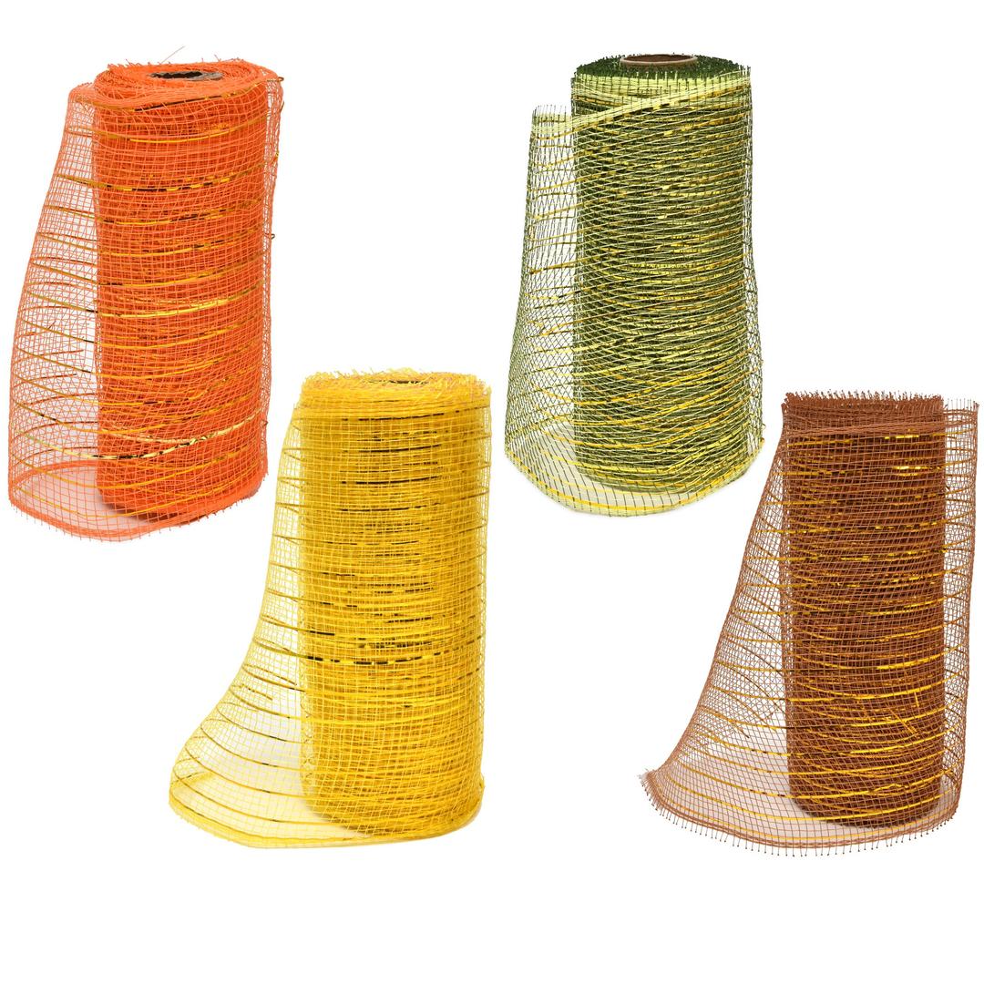 Thanksgiving Decorative Harvest Fall Mesh Wrap Rolls of Ribbon 5 Yards Each for Floral Arrangements Wreaths and Craft Party Supplies Decorations in Orange Green Brown & Yellow Colors by Gift Boutique