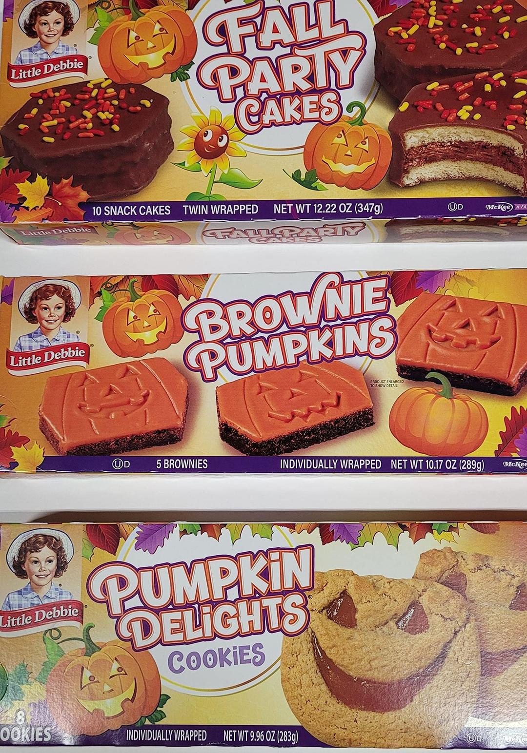 Little Debbie, New Halloween Variety Pack: 2 boxes of Fall Party Cakes (Chocolate Icing), 2 boxes of Brownie Pumpkins, 2 boxes of Pumpkin Delights (6 pack)