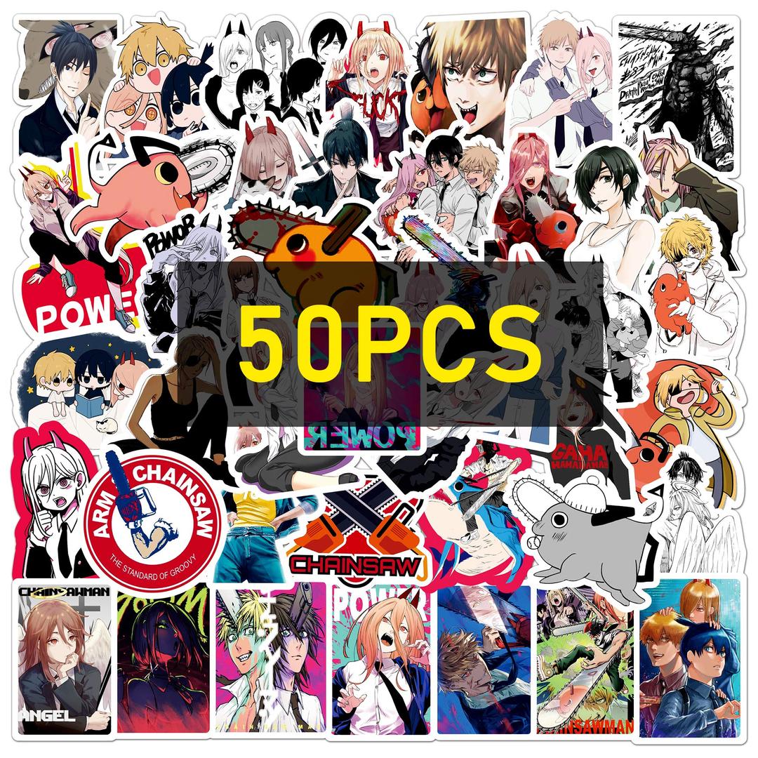 Chainsaw Man Stickers 50pcs Anime Chainsaw Man Sticker Pack for Laptops, Computers, Water Bottles (Chainsaw Man Merch)