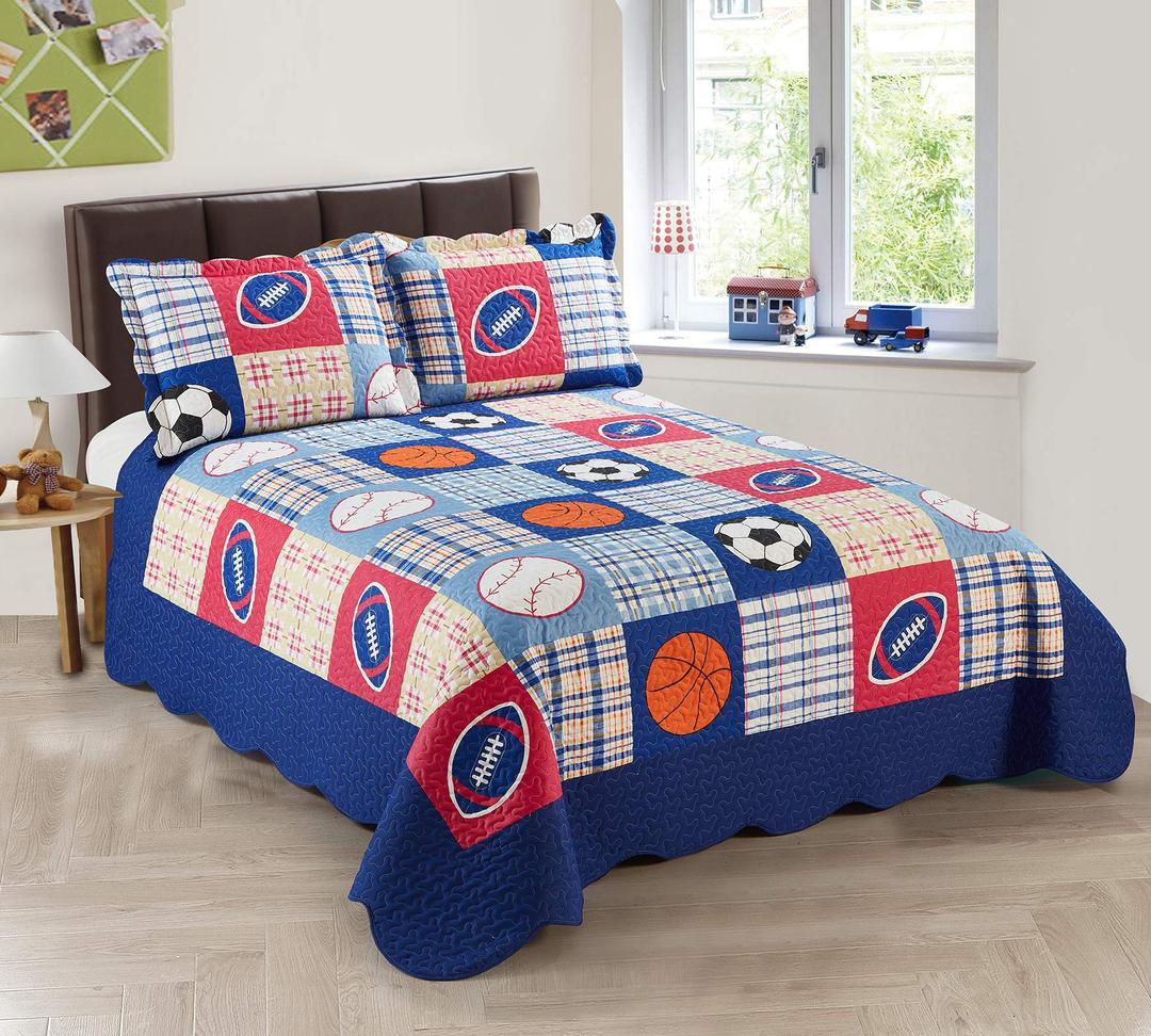 MK HomeMk Collection Bedspread Set Boys Sport Football Basketball Baseball Dark Blue Twin/Twin Extra Long New/Twin Extra Long New