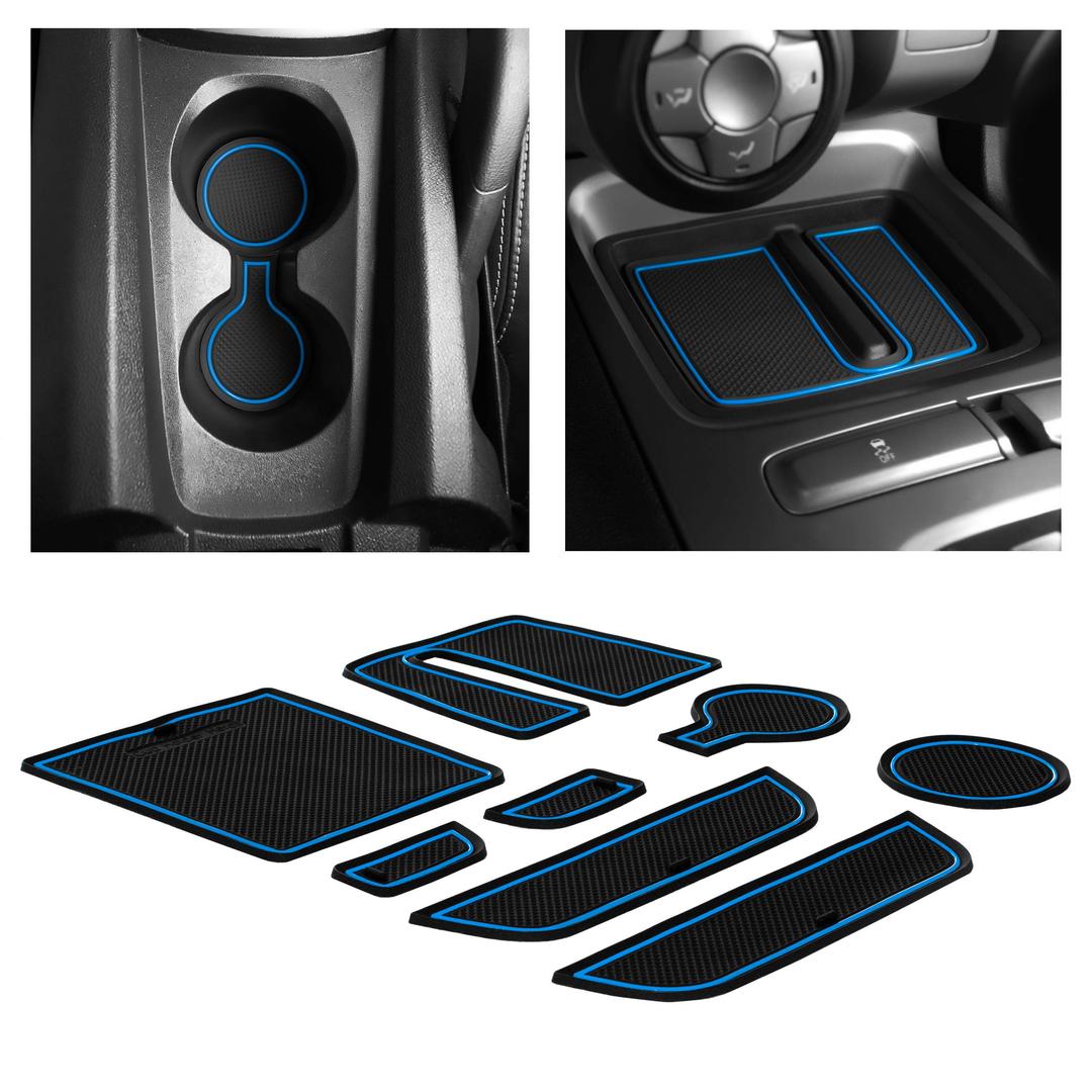 CupHolderHero fits Chevy Camaro Accessories 2010-2024 Premium Custom Interior Non-Slip Anti Dust Cup Holder Inserts, Center Console Liner Mats, Door Pocket Liners 8pc Set (Blue Trim)