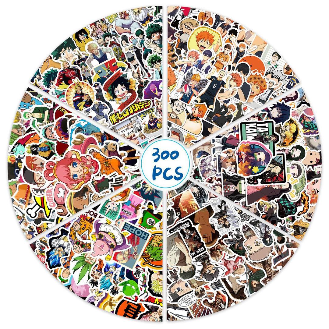 300PCS Anime Mixed Stickers for Water Bottles, Vinyl Waterproof Stickers for Hydro Flask, Laptop, Skateboard, Computer, Guitar, Luggage, Bike Stickers for Teens Kids Girls (#3)