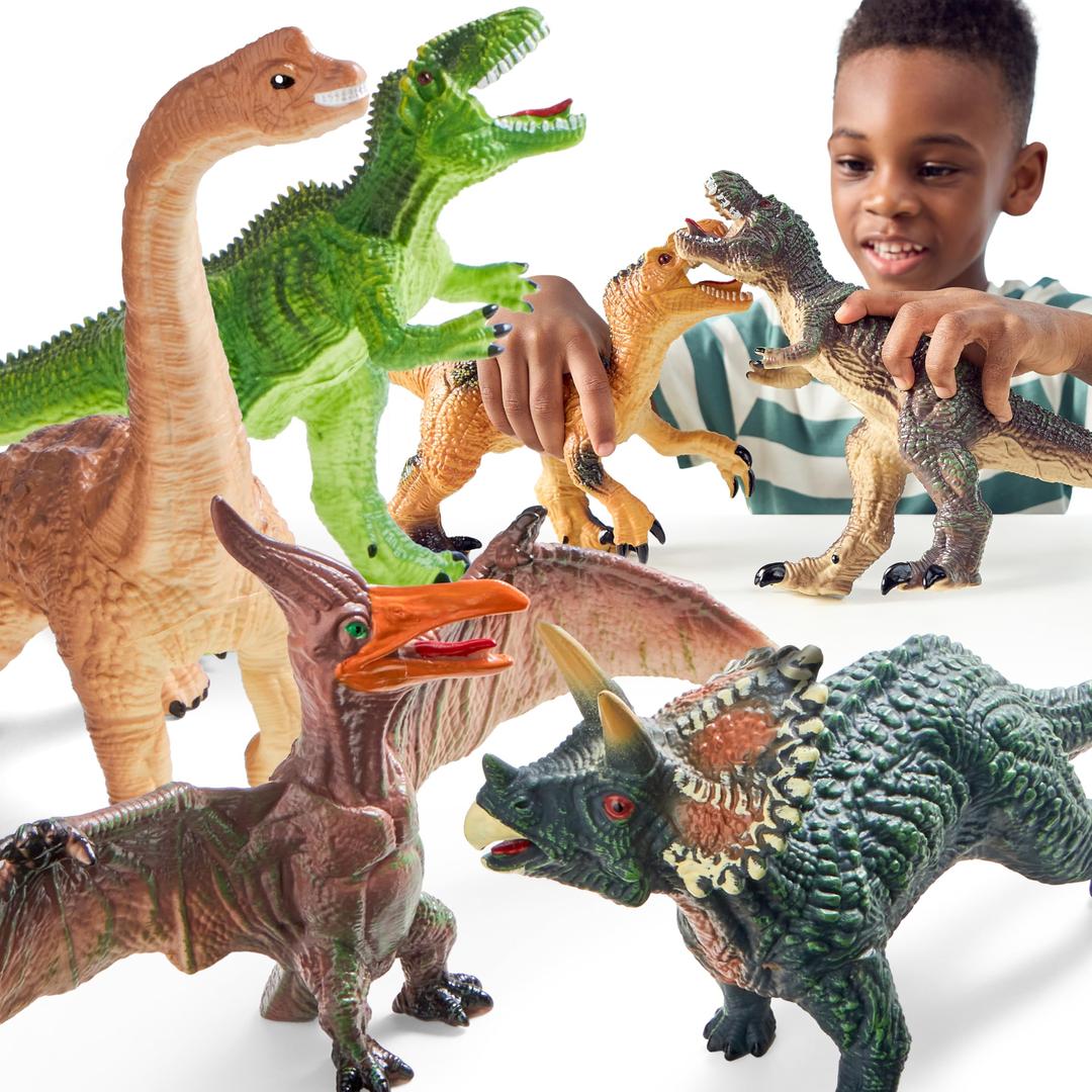 JOYIN Big Dinosaur Toys for Toddlers, 6 Piece Large Soft Dinosaur Figures with an Educational Book, Realistic Dinosaur Toys for Kids Ages 1 2 3 4 5, Jumbo Dinosaur Toys for Boys and Girls Gift