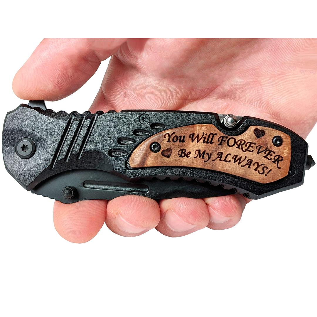 Wedding Anniversary Present for Him - Gifts for Men Who Have Everything - Birthday Gift for Husband, Boyfriend - Fishing Gift for Men - Engraved Pocket Knives Multitool (You will forever)