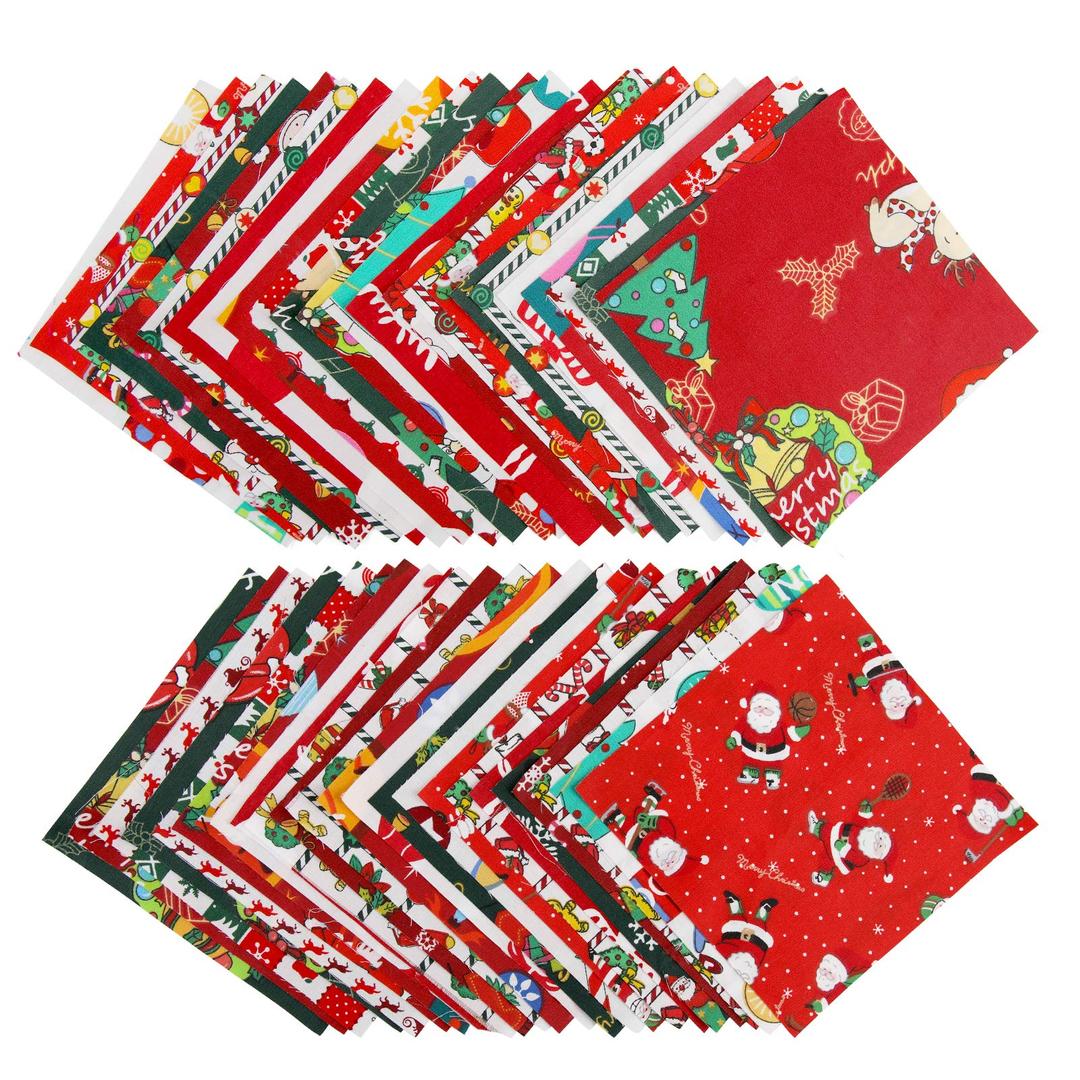 48 Pieces Christmas Cotton Fabric Bundles Square Christmas Tree Quilting Patchwork Precut Santa Claus Printed Fabric Scraps for Christmas Sewing DIY Crafts (5.9 x 5.9 Inch/15 x 15 cm)