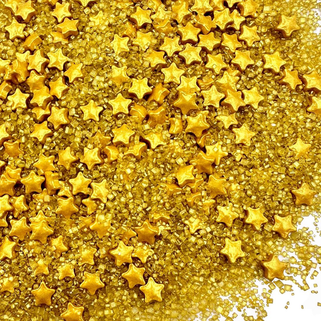 Gold Sprinkles for Cake Decorating, Star Sanding Sprinkles Mix for Cookie Baking Ice Cream Brownie Cupcake Toppings