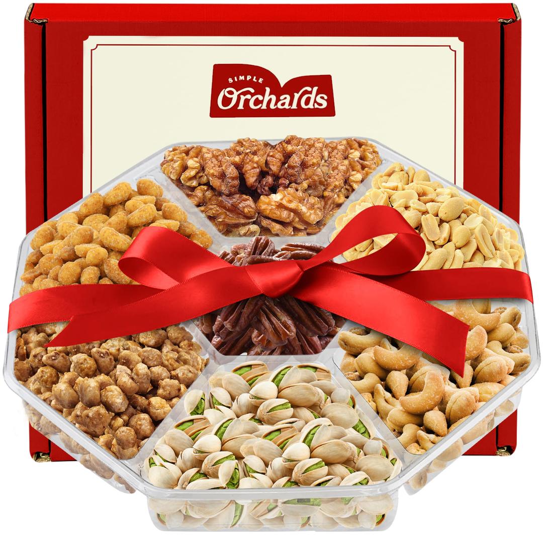 Nuts Gift Basket - Delicious Mixed Cravings Gourmet Collection Features 7 Sectional Platter with Freshly Roasted Nuts - Holiday Gift Basket.