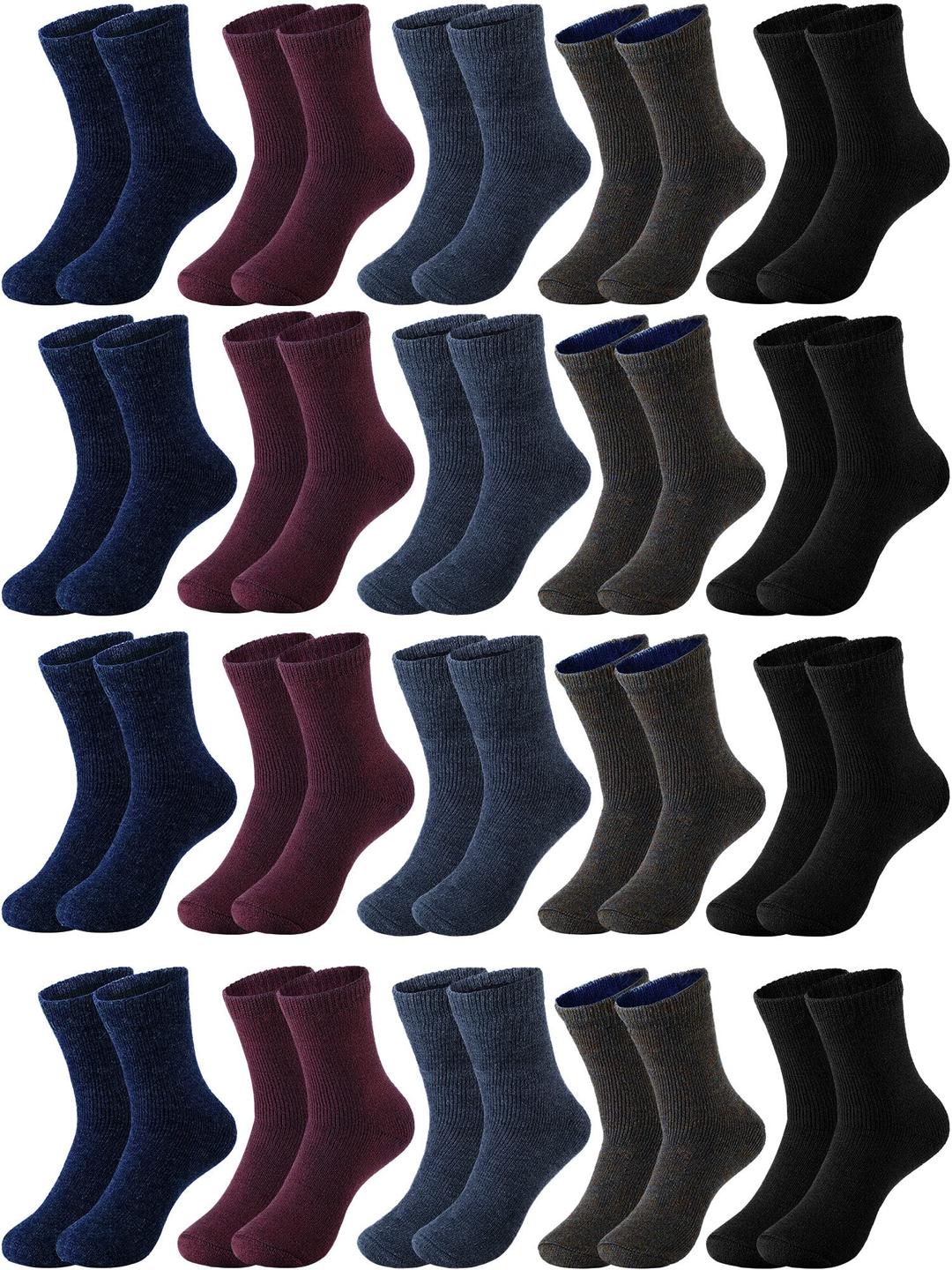 Handepo20 Pairs Men's Wool Socks Bulk Thermal Winter Gift Socks Thick Cozy Interior Warm Boot Socks for Women Men Cold Weather Christmas Hiking Camping Skiing