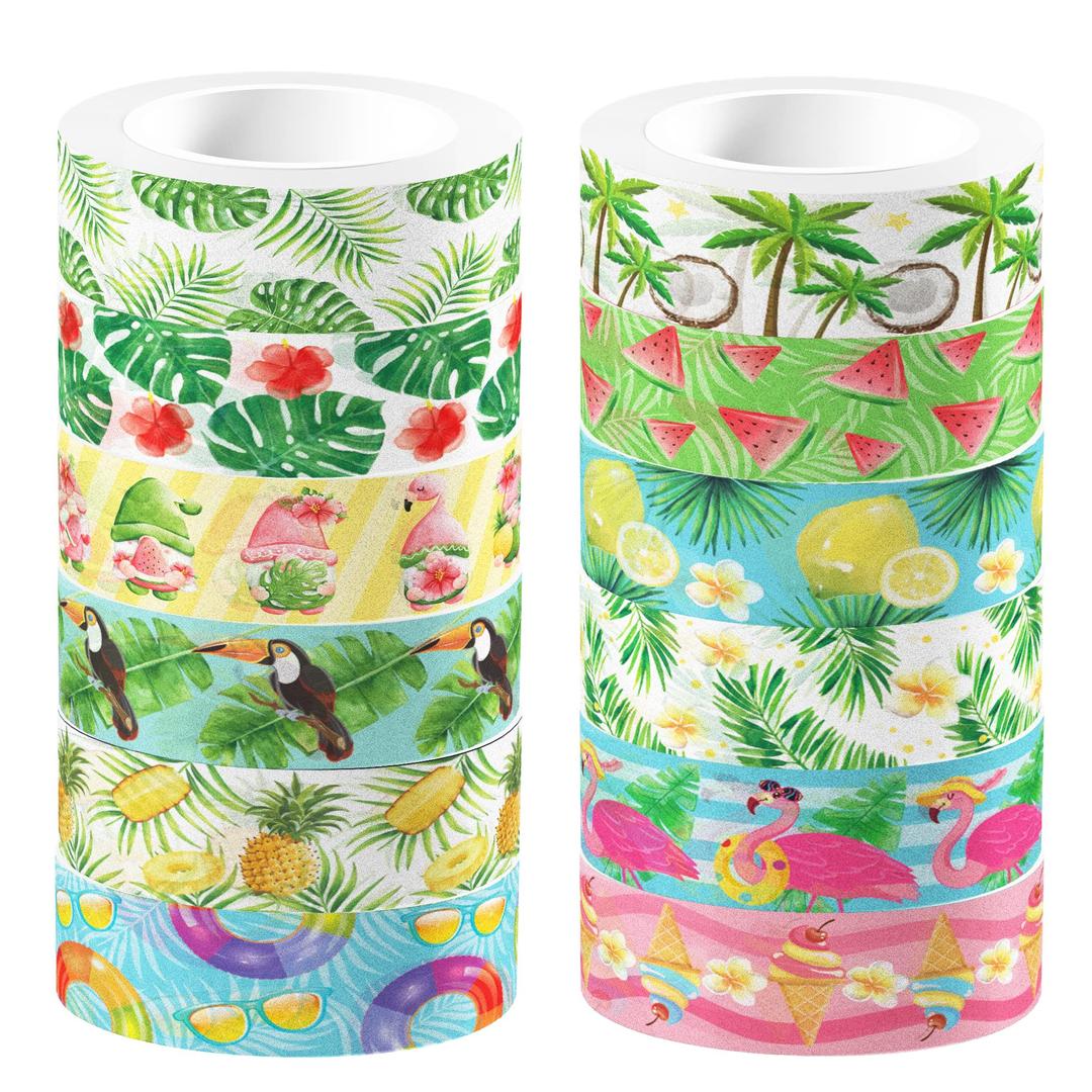 Adirasenotek Summer Washi Tape 12 Rolls Aloha Masking Tape Hawaiian Theme Decorative Paper Stickers Flamingo Lemon Watermelon Tape Sticker,for DIY Crafts and Scrapbooking