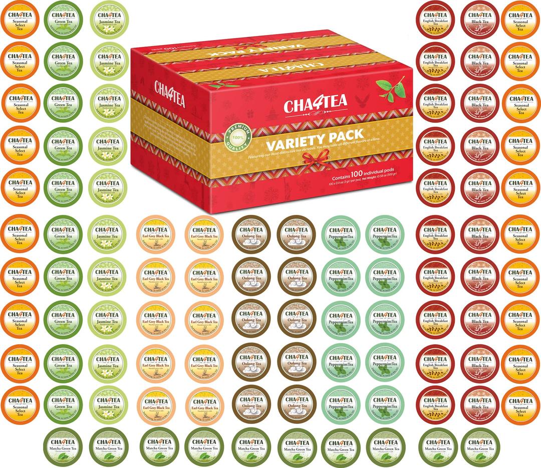 Cha4TEA 100-Count Variety Sampler Pack for Keurig K-Cup Brewers, 10 Flavors