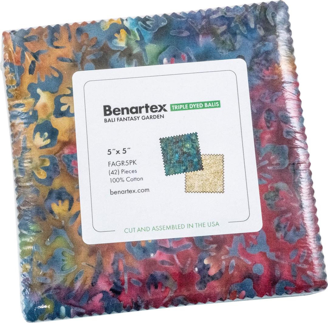 BenartexBali Batik Fantasy Garden 5X5 Pack 42 5-inch Squares Charm Pack Benartex