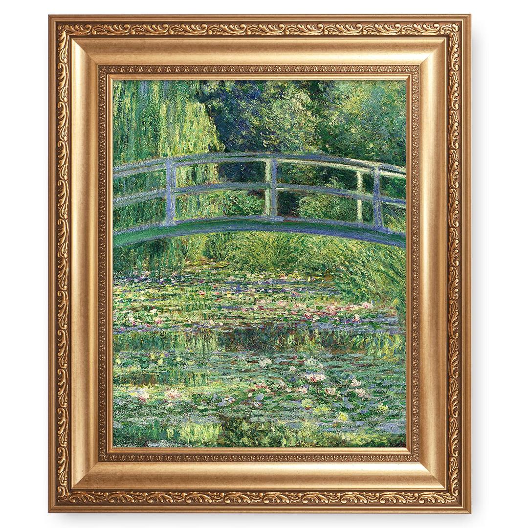 A&T ARTWORK The Water-Lily Pond by Claude Monet Framed Size:26x22 inches,Image Size:20x16 inches World Classic Reproductions for HomeDecor,Wide Gold Frame