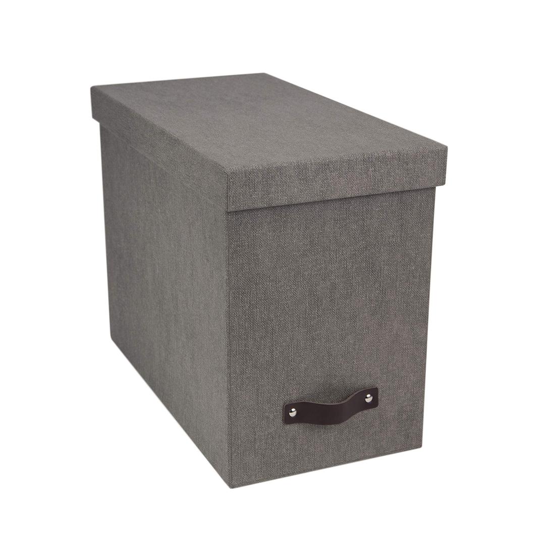 Bigso John Desktop File Box | File Storage Box and Document Organizer for Important Paperwork | Durable Hanging File Box with a Lid and Leather Handle | 7.4’’ x 13’’ x 10.4’’ | Grey