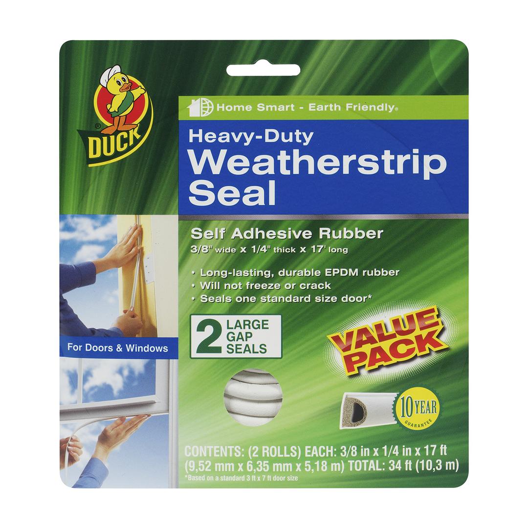 Duck Brand Heavy-Duty Self Adhesive Weatherstrip Seal for Large Gap, White, 3/8-Inch x 1/4-Inch x 17-Feet, 2 Seals, 282434