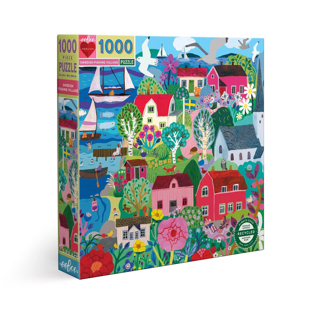 eeBooPiece and Love Swedish Fishing Village 1000 Piece Square Puzzle, Glossy, Sturdy Puzzle Pieces, A Cooperative Activity with Friends and Family