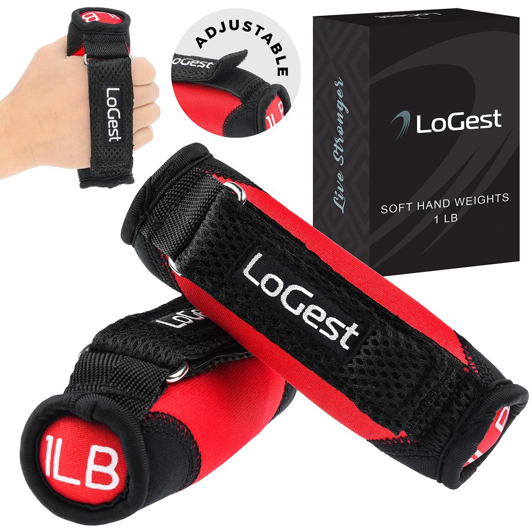 LoGest Soft Hand Weights Adjustable Straps - Comes in 1LB Weights or 2LB or 3LB 4LB - Comfortable & Secure Weighted Neoprene Dumbbells with Straps for Walking Running Cardio Workout Physical Therapy