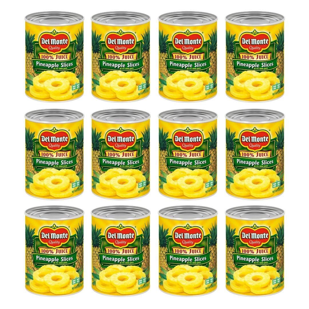 DEL MONTE Canned Pineapple Slices in 100% Juice, Canned Fruit, 12 Pack, 20 oz Can