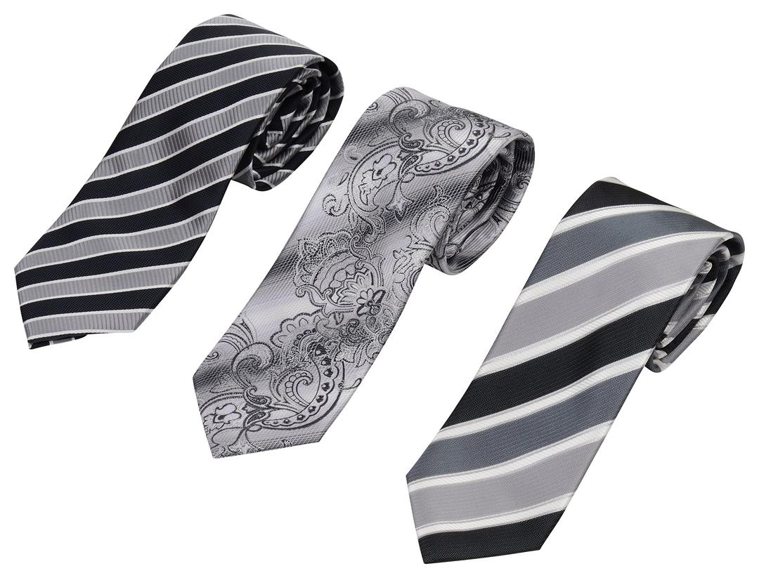 Set of 3 Elegant Neck Ties By Mens Collections (Black and Grey)