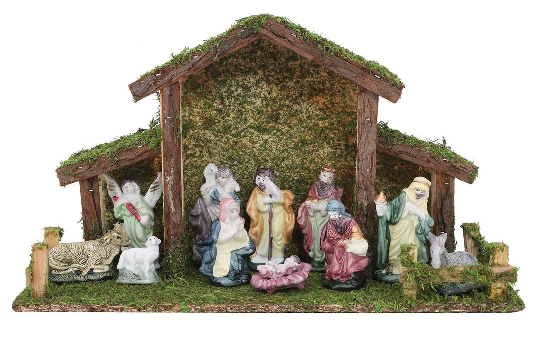 Toyland® Traditional Nativity Scene - Stable with 11 Nativity Characters - Christmas Decorations