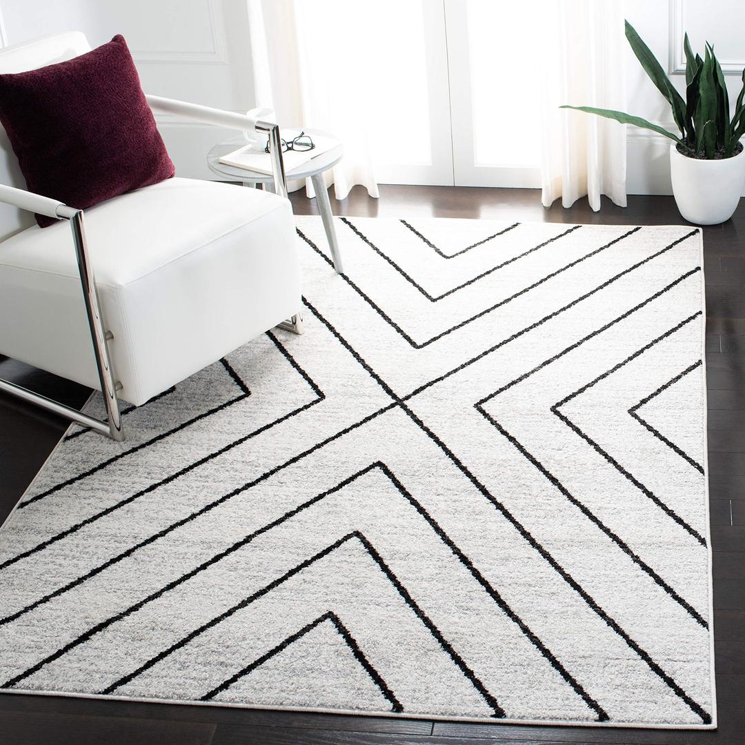 SAFAVIEH Adirondack Collection Area Rug - 8' x 10', Ivory & Grey, Modern Geometric Design, Non-Shedding & Easy Care, Ideal for High Traffic Areas in Living Room, Bedroom (ADR251A)