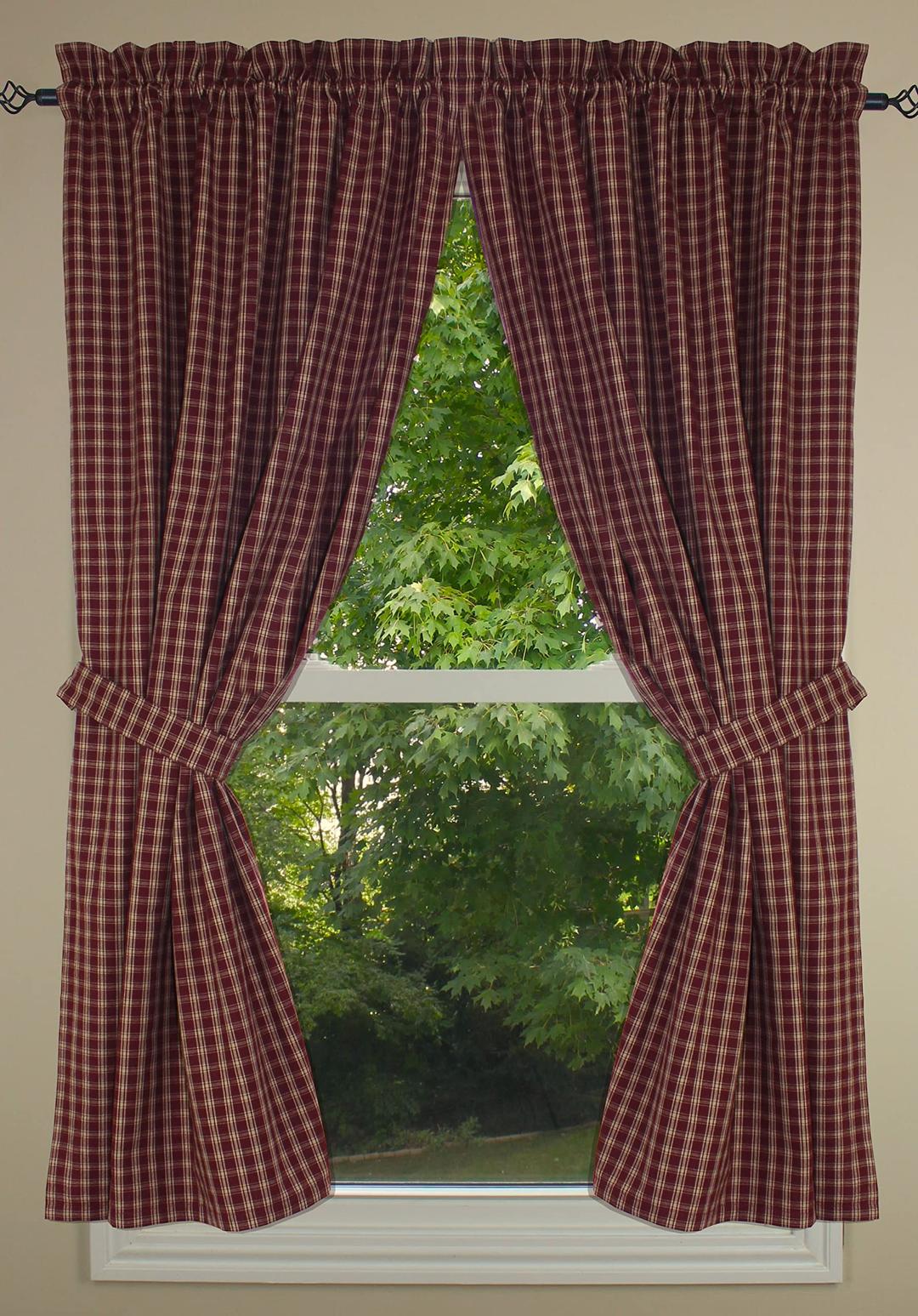 Primitive Home Decors Country Classic Wine Lined Curtain Panels 72x63, 72inchx63inch