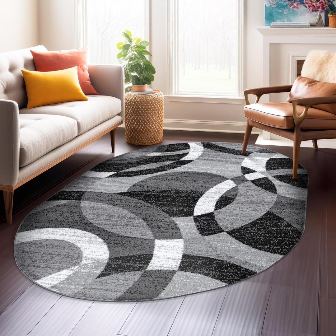 Rugshop Contemporary Abstract Circles Perfect for high Traffic Areas of Your Living Room,Bedroom,Home Office,Kitchen Oval Area Rug 5' x 7' Gray