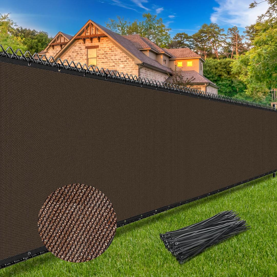 6FT x 50FT Privacy Screen Fence Heavy Duty 170GSM Fencing Mesh Shade Net Cover Nickel-Plated Copper Grommets, 95% Blockage Fence for Outdoor Wall Garden Yard Backyard Pool (Brown)